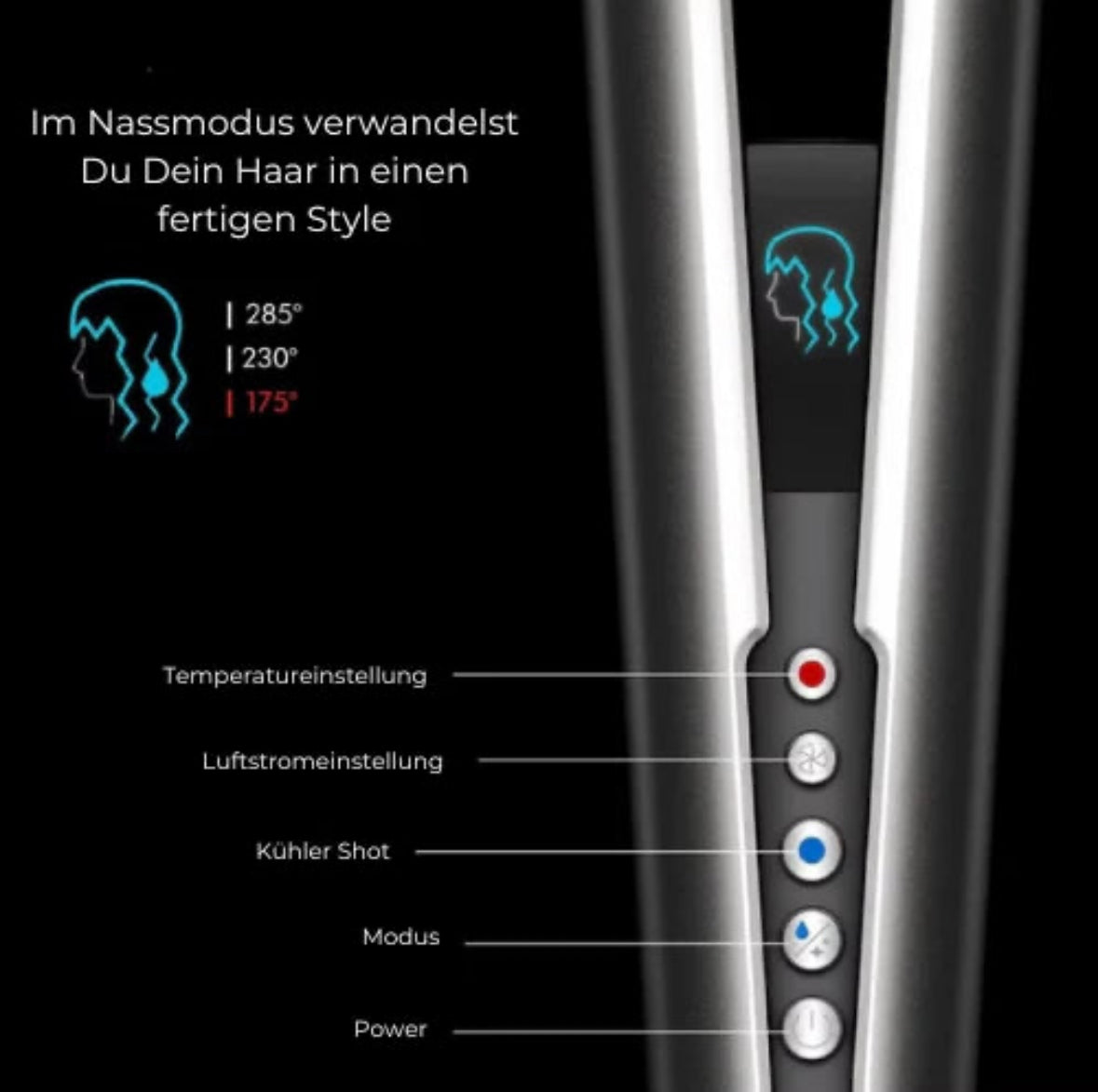 2-in-1 Glätteisen mit Föhnfunktion & Ionentechnologie