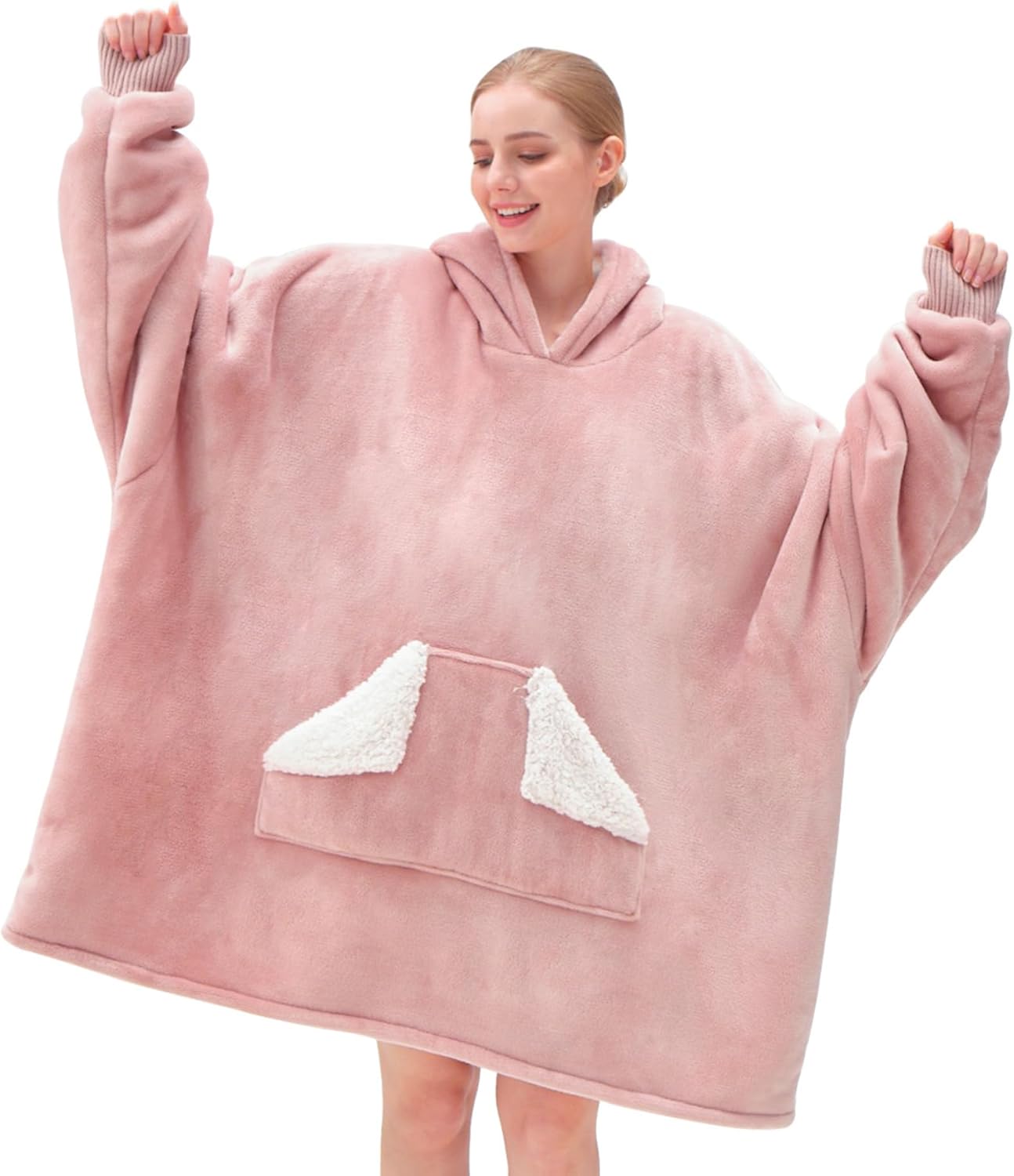 Tragbare Decke Hoodie, übergroße Sherpa-Decke, Sweatshirt mit Kapuzentasche und Ärmeln