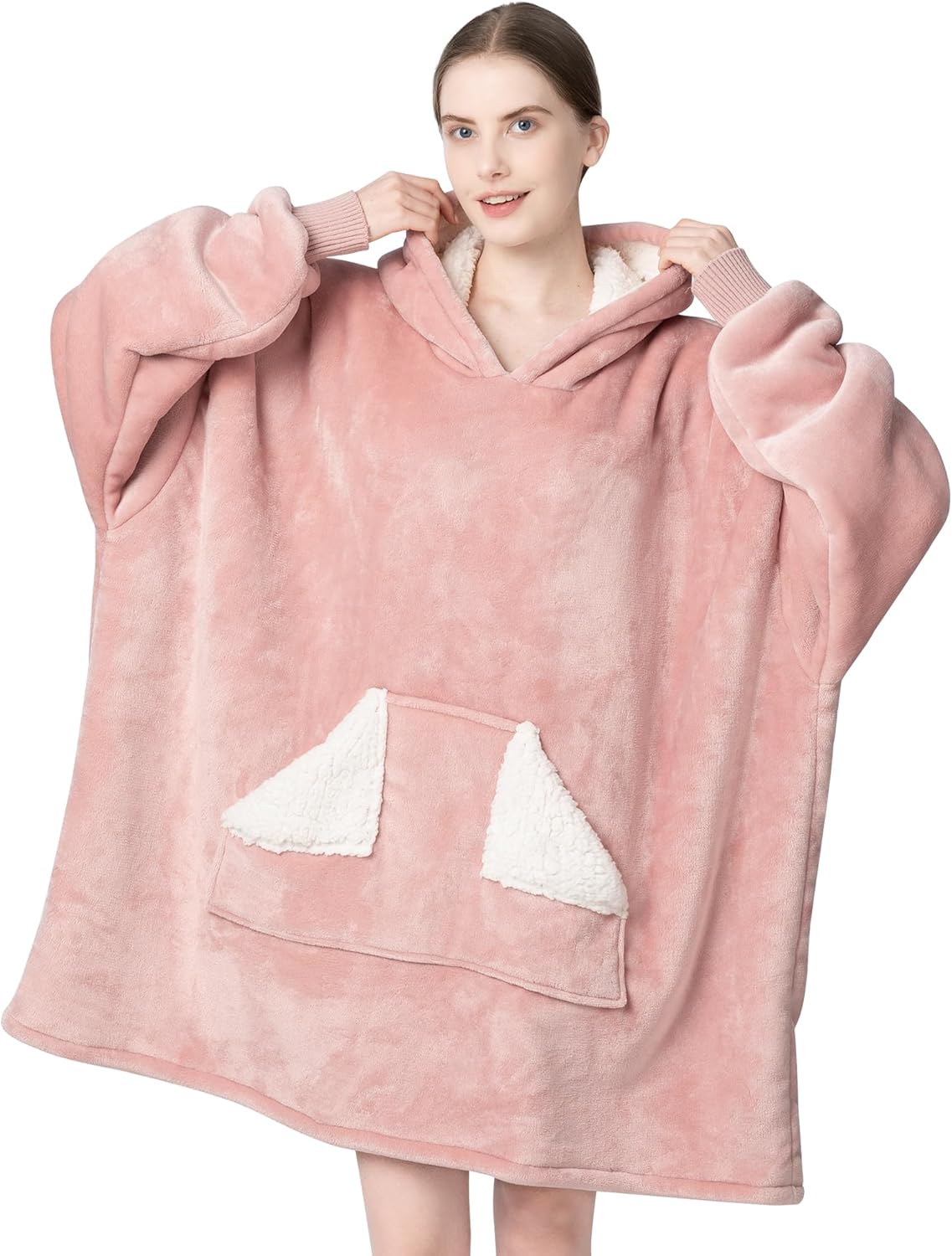 Tragbare Decke Hoodie, übergroße Sherpa-Decke, Sweatshirt mit Kapuzentasche und Ärmeln