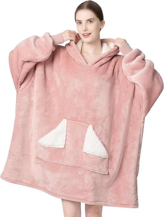 Tragbare Decke Hoodie, übergroße Sherpa-Decke, Sweatshirt mit Kapuzentasche und Ärmeln
