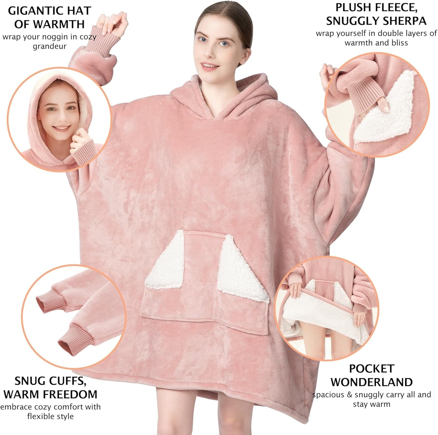 Tragbare Decke Hoodie, übergroße Sherpa-Decke, Sweatshirt mit Kapuzentasche und Ärmeln