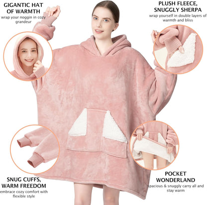 Tragbare Decke Hoodie, übergroße Sherpa-Decke, Sweatshirt mit Kapuzentasche und Ärmeln