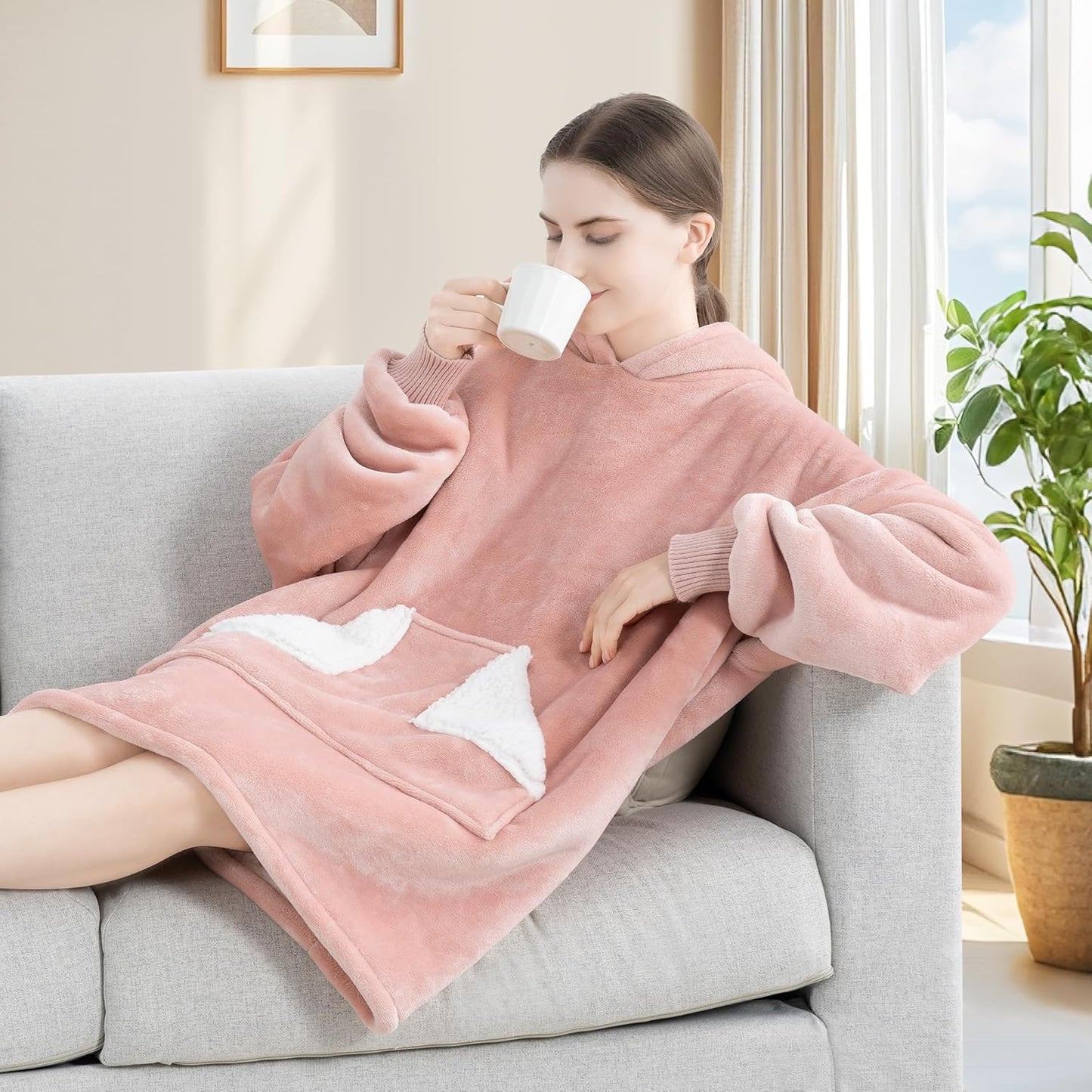 Tragbare Decke Hoodie, übergroße Sherpa-Decke, Sweatshirt mit Kapuzentasche und Ärmeln