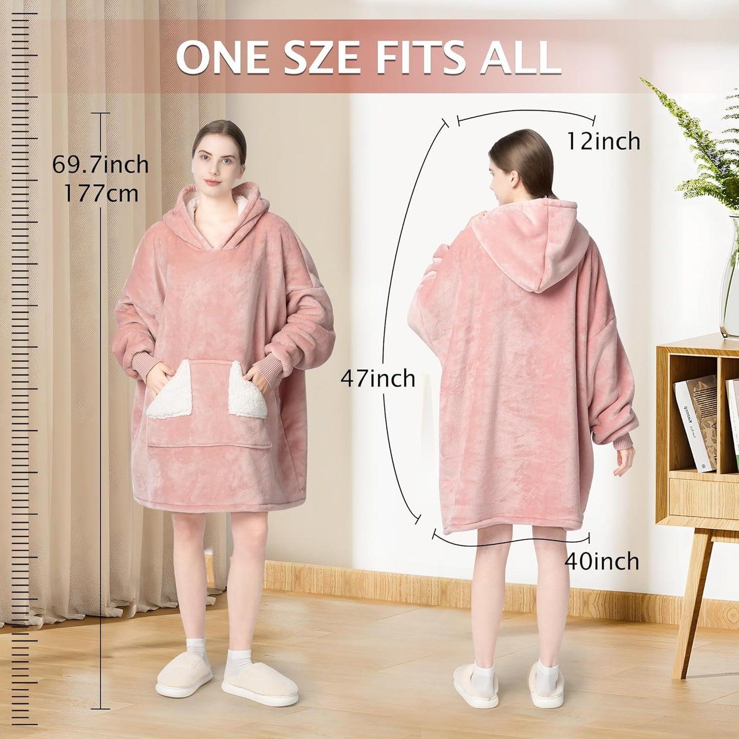 Tragbare Decke Hoodie, übergroße Sherpa-Decke, Sweatshirt mit Kapuzentasche und Ärmeln
