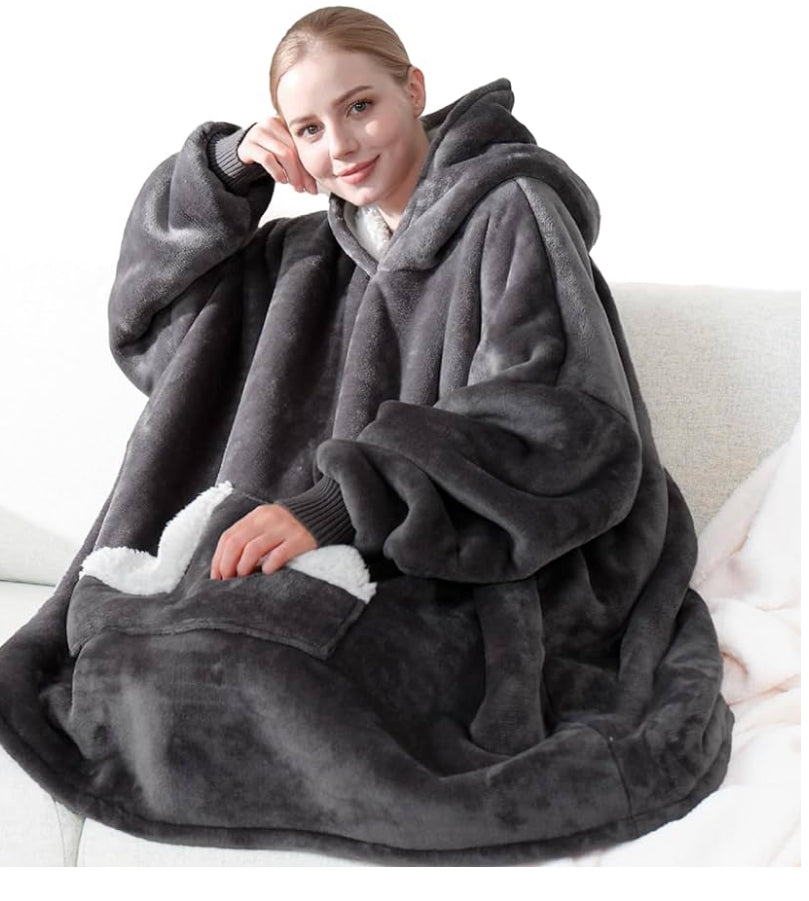 Tragbare Decke Hoodie, übergroße Sherpa-Decke, Sweatshirt mit Kapuzentasche und Ärmeln