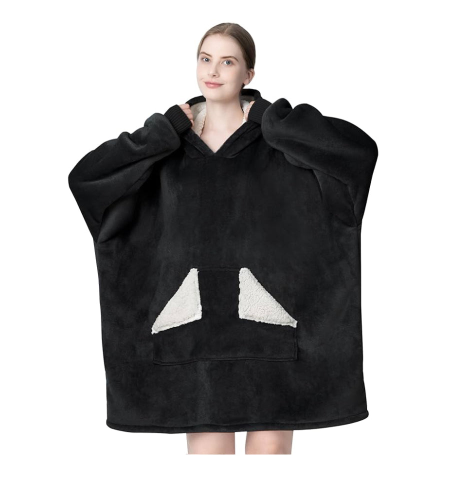 Tragbare Decke Hoodie, übergroße Sherpa-Decke, Sweatshirt mit Kapuzentasche und Ärmeln