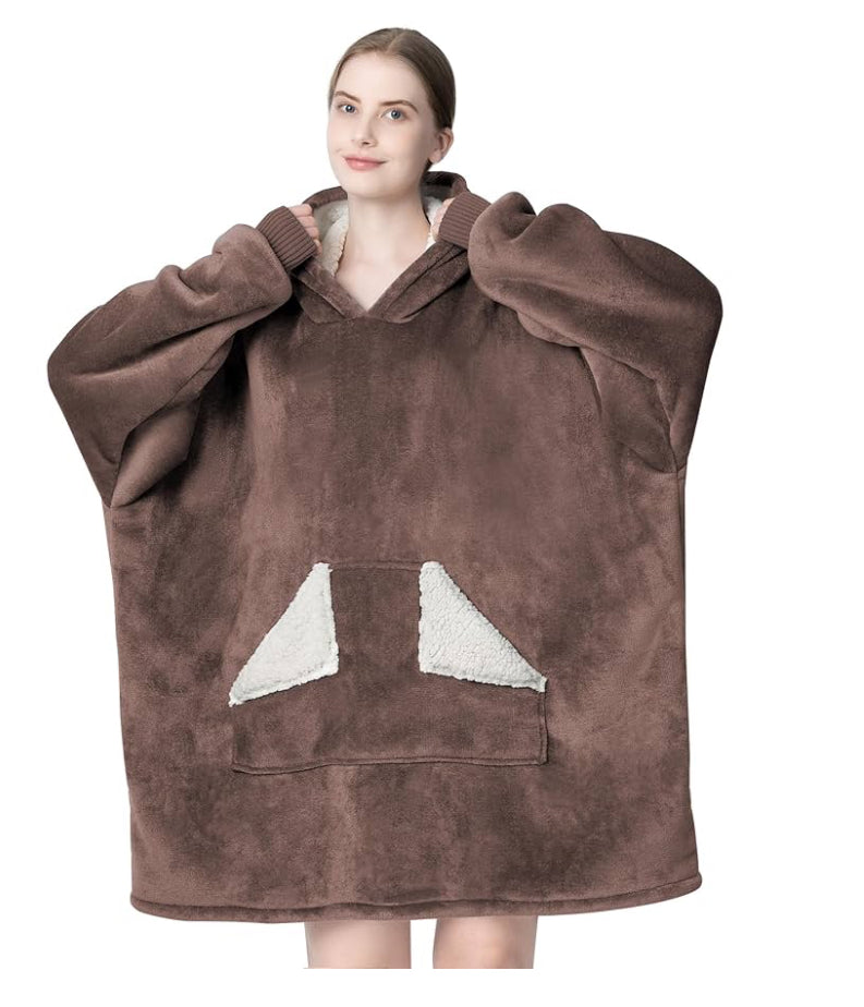 Tragbare Decke Hoodie, übergroße Sherpa-Decke, Sweatshirt mit Kapuzentasche und Ärmeln