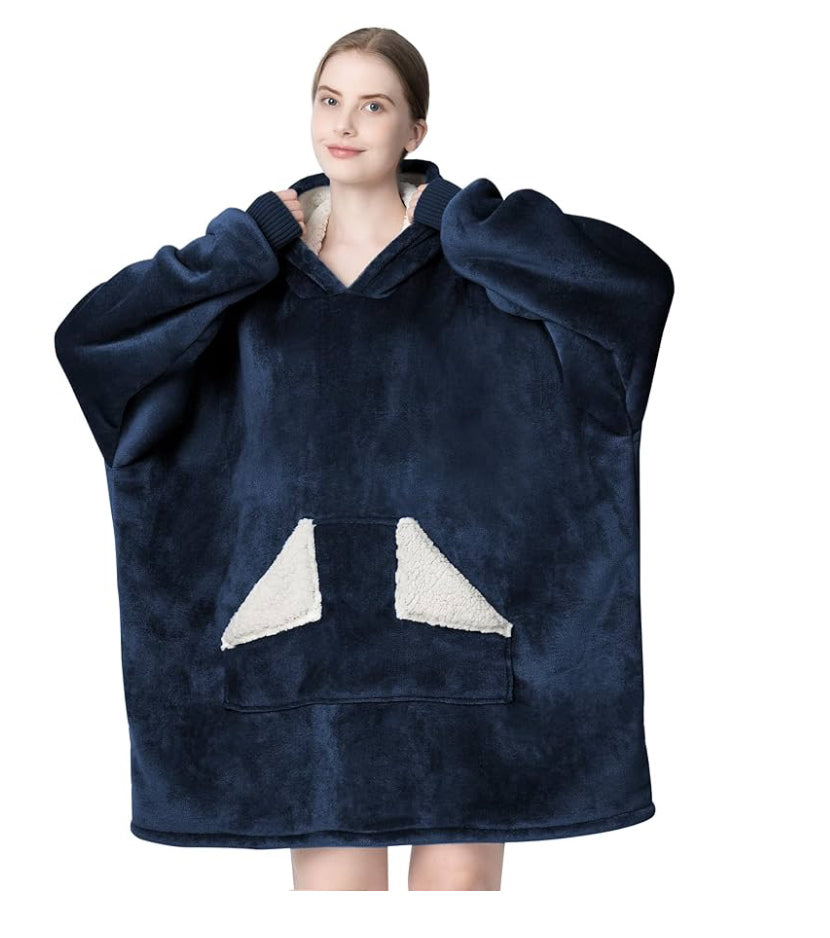 Tragbare Decke Hoodie, übergroße Sherpa-Decke, Sweatshirt mit Kapuzentasche und Ärmeln