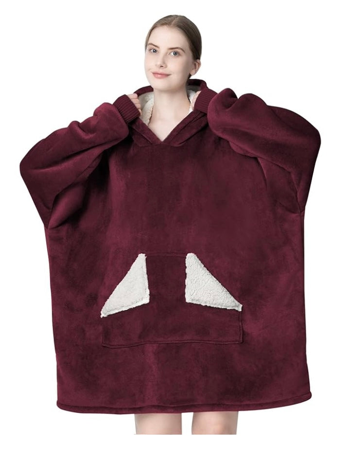Tragbare Decke Hoodie, übergroße Sherpa-Decke, Sweatshirt mit Kapuzentasche und Ärmeln