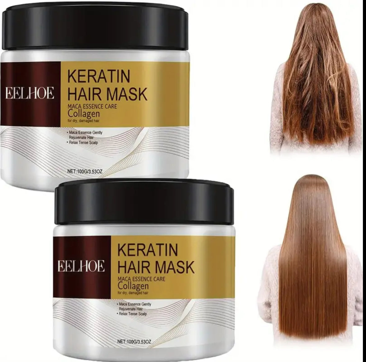Keratin-Haarmaske mit Maca-Essenz und Collagen – feuchtigkeitsspendende Reparaturbehandlung für seidig glattes Haar