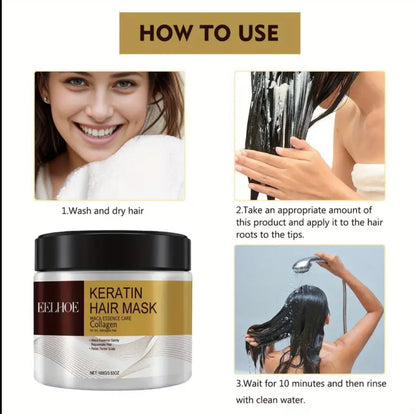 Keratin-Haarmaske mit Maca-Essenz und Collagen – feuchtigkeitsspendende Reparaturbehandlung für seidig glattes Haar