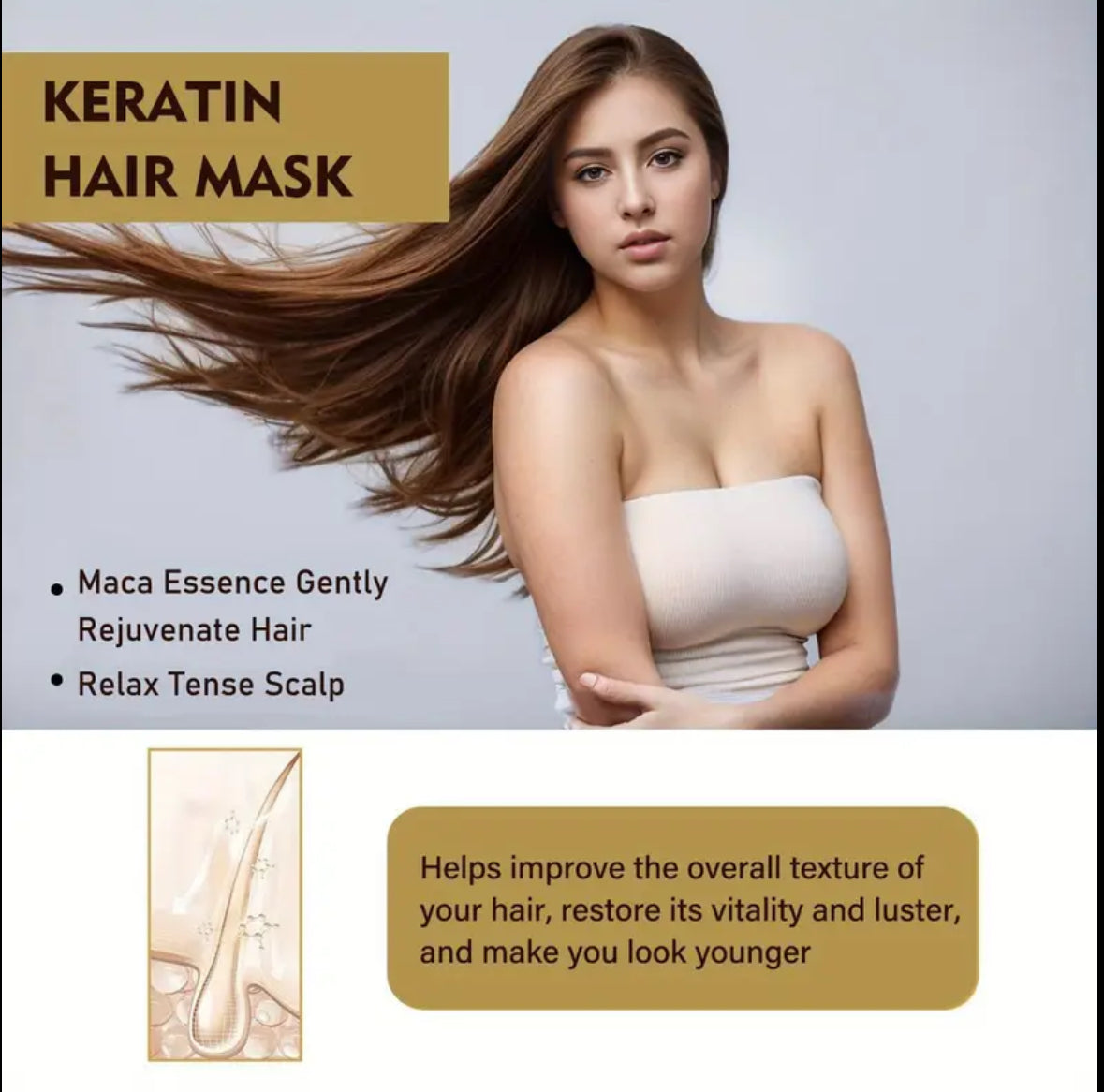 Keratin-Haarmaske mit Maca-Essenz und Collagen – feuchtigkeitsspendende Reparaturbehandlung für seidig glattes Haar