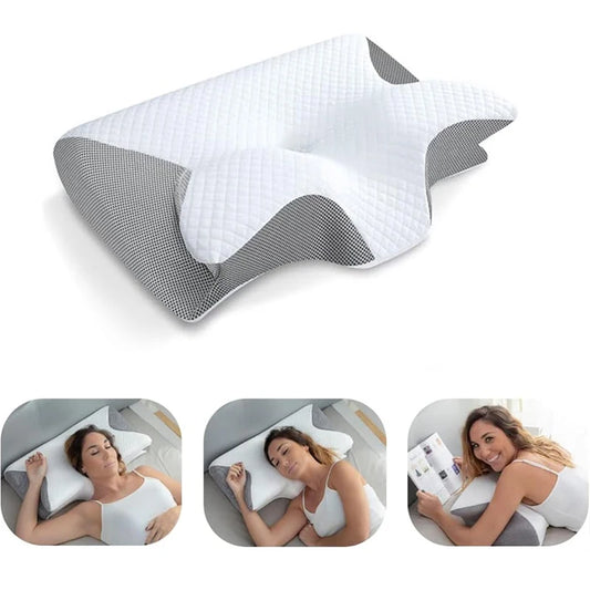 Memory-Schaum-Halskissen, 2-in-1 orthopädisches Kissen mit ergonomischer Kontur für Nackenschmerzen