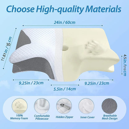 Memory-Schaum-Halskissen, 2-in-1 orthopädisches Kissen mit ergonomischer Kontur für Nackenschmerzen