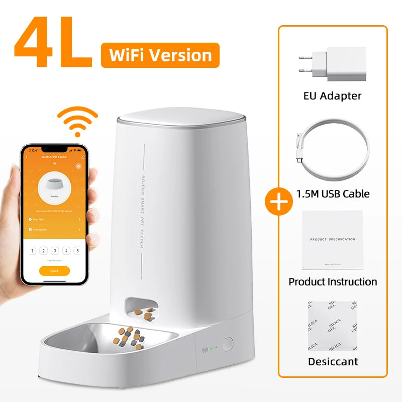 Automatischer Katzenfutterspender für Haustiere, Smart WiFi, Katzenfutter, Kibble-Spender, Fernbedienung, automatischer Futterspender für Katzen und Hunde, Trockenfutter-Zubehör