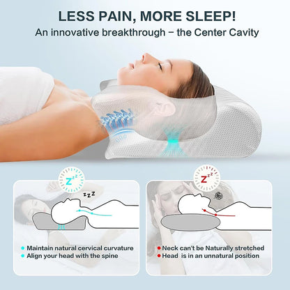 Memory-Schaum-Halskissen, 2-in-1 orthopädisches Kissen mit ergonomischer Kontur für Nackenschmerzen
