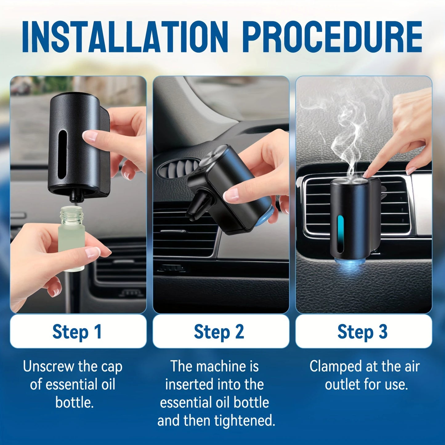 Smart Car Air Aromatherapie Diffusor Duft Auto Lufterfrischer mit drei einstellbaren Luftbefeuchtern Diffusor für ätherische Öle