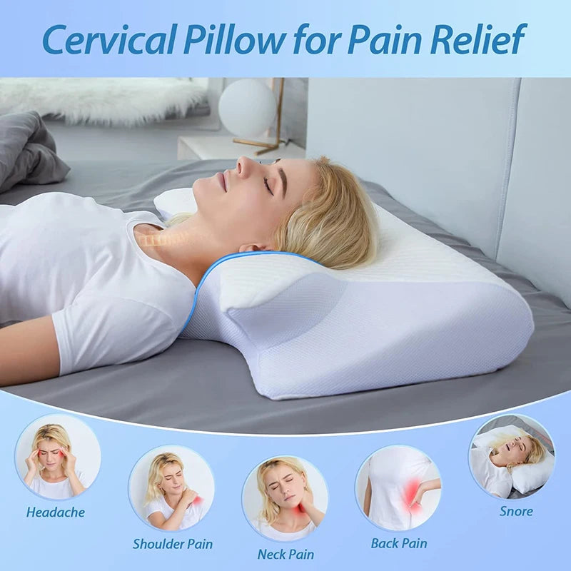 Memory-Schaum-Halskissen, 2-in-1 orthopädisches Kissen mit ergonomischer Kontur für Nackenschmerzen