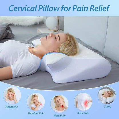 Memory-Schaum-Halskissen, 2-in-1 orthopädisches Kissen mit ergonomischer Kontur für Nackenschmerzen