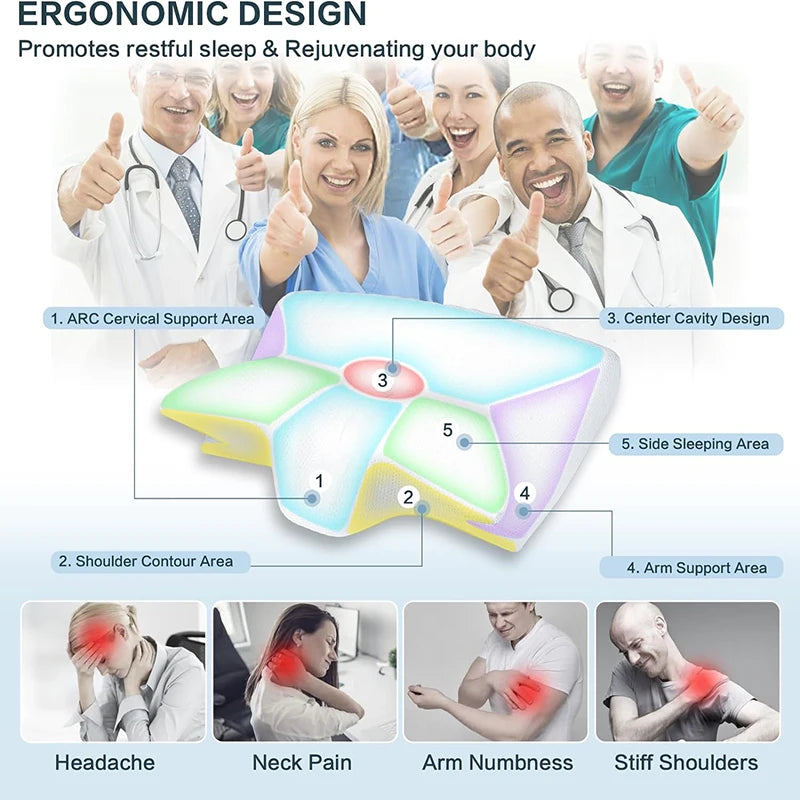 Memory-Schaum-Halskissen, 2-in-1 orthopädisches Kissen mit ergonomischer Kontur für Nackenschmerzen